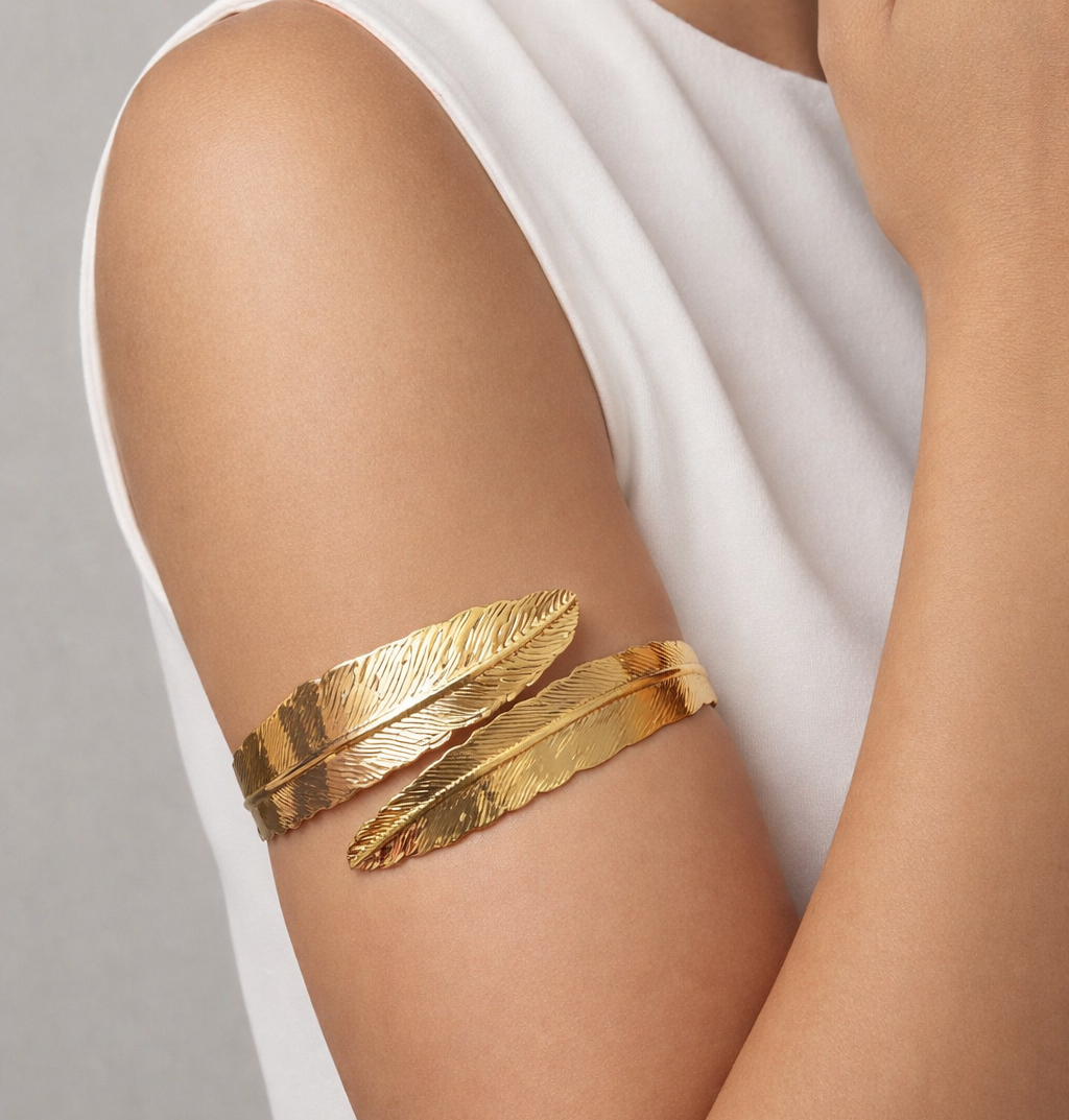 Golden Feather Open Arm Cuff