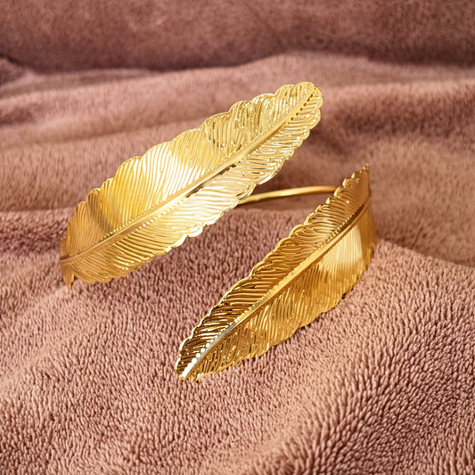 Golden Feather Open Arm Cuff