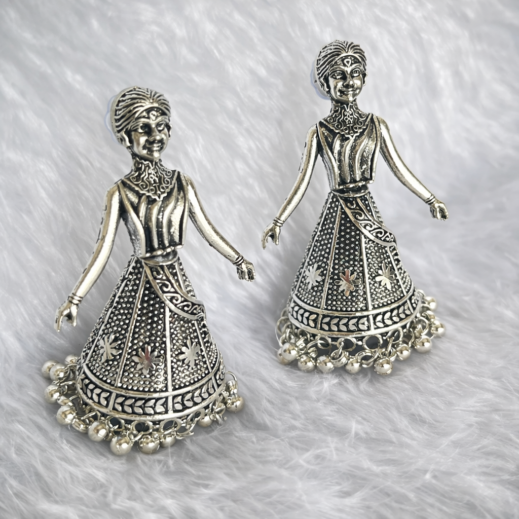 Oxidized Silver Dancing Doll Jhumka