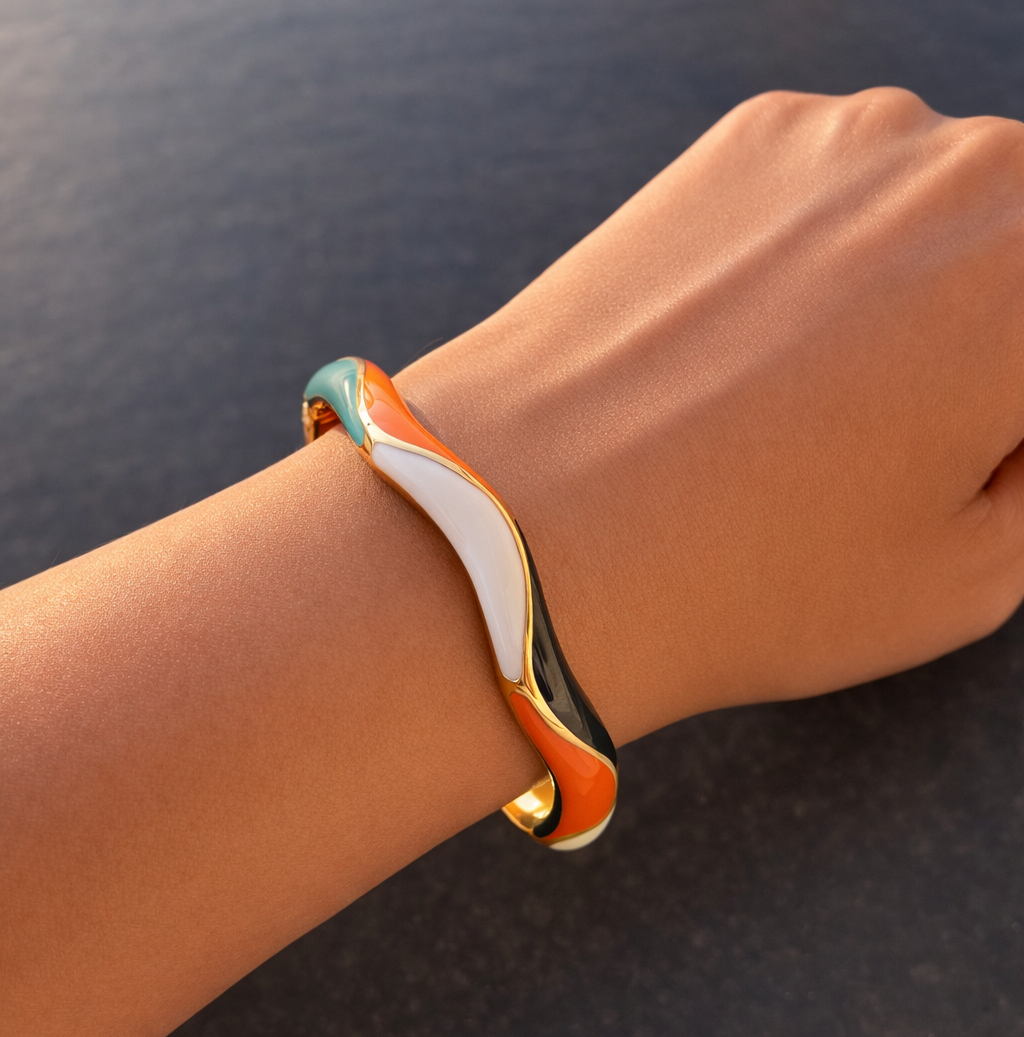 ColorWave Enamel Gold-Tone Designer Bangle