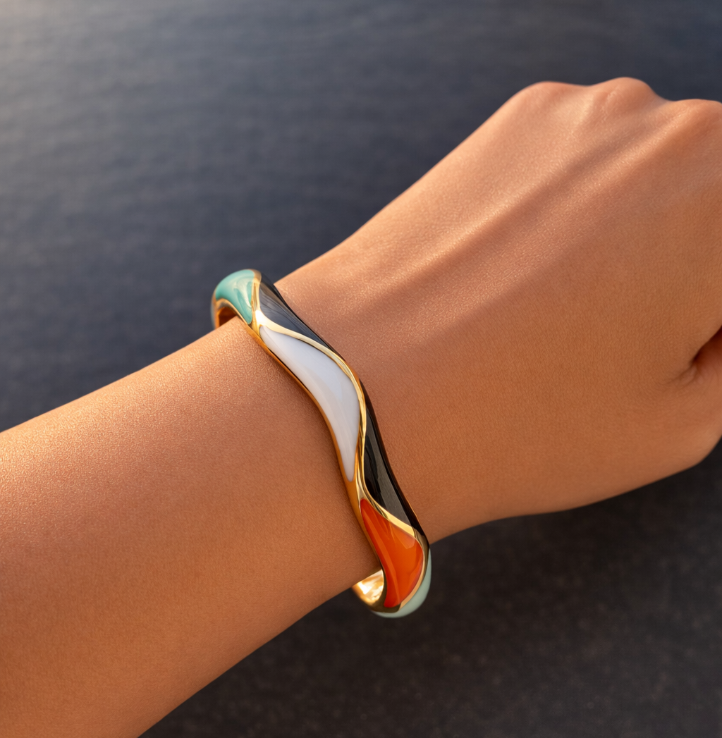 ColorWave Enamel Gold-Tone Designer Bangle