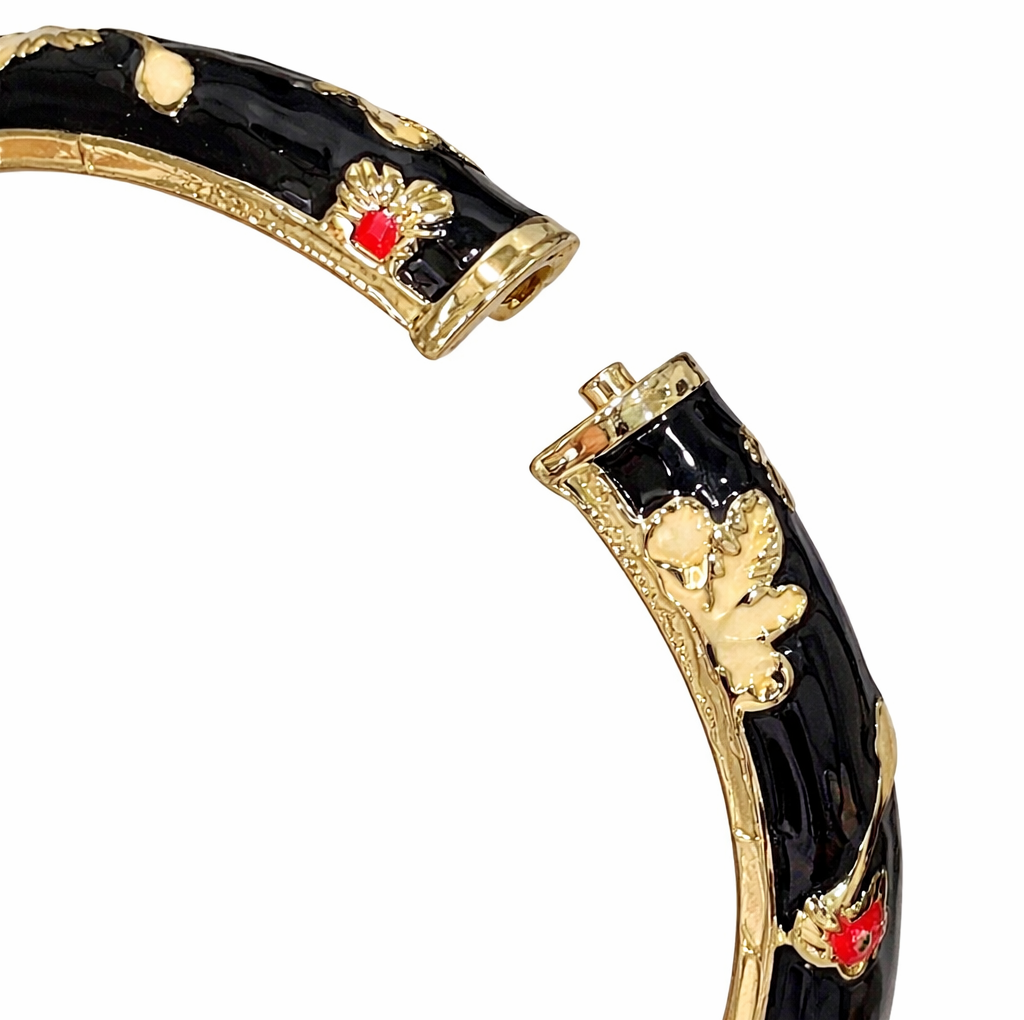 Anti Tarnish Black Elegant Floral Meenakari Enamel Bangle With Golden And Red Floral Detailing