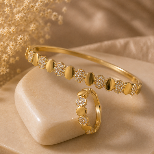Golden Radiance Openable Bracelet & Ring Set