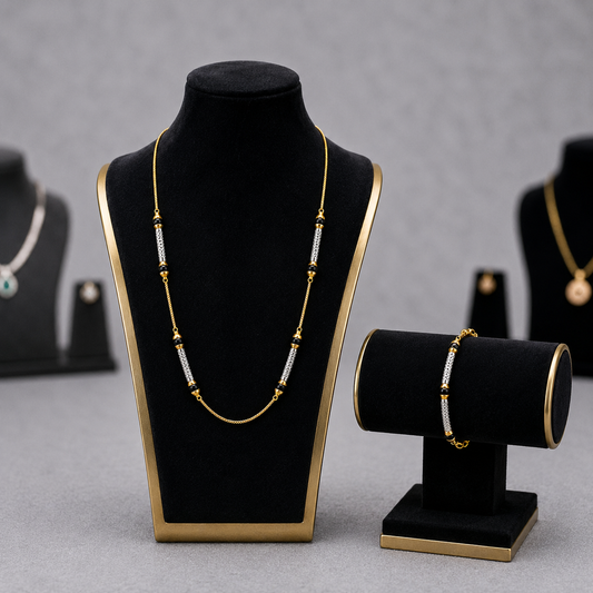Gold Mangalsutra And Bracelet With Sparkling Stone Tubes