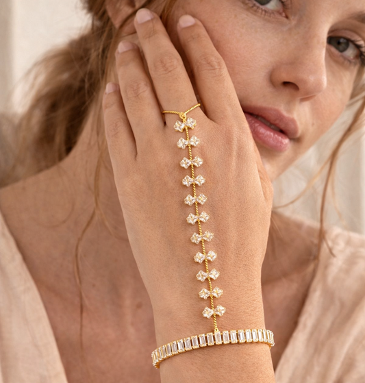 Elegant Golden Hand Chain Ring Bracelet