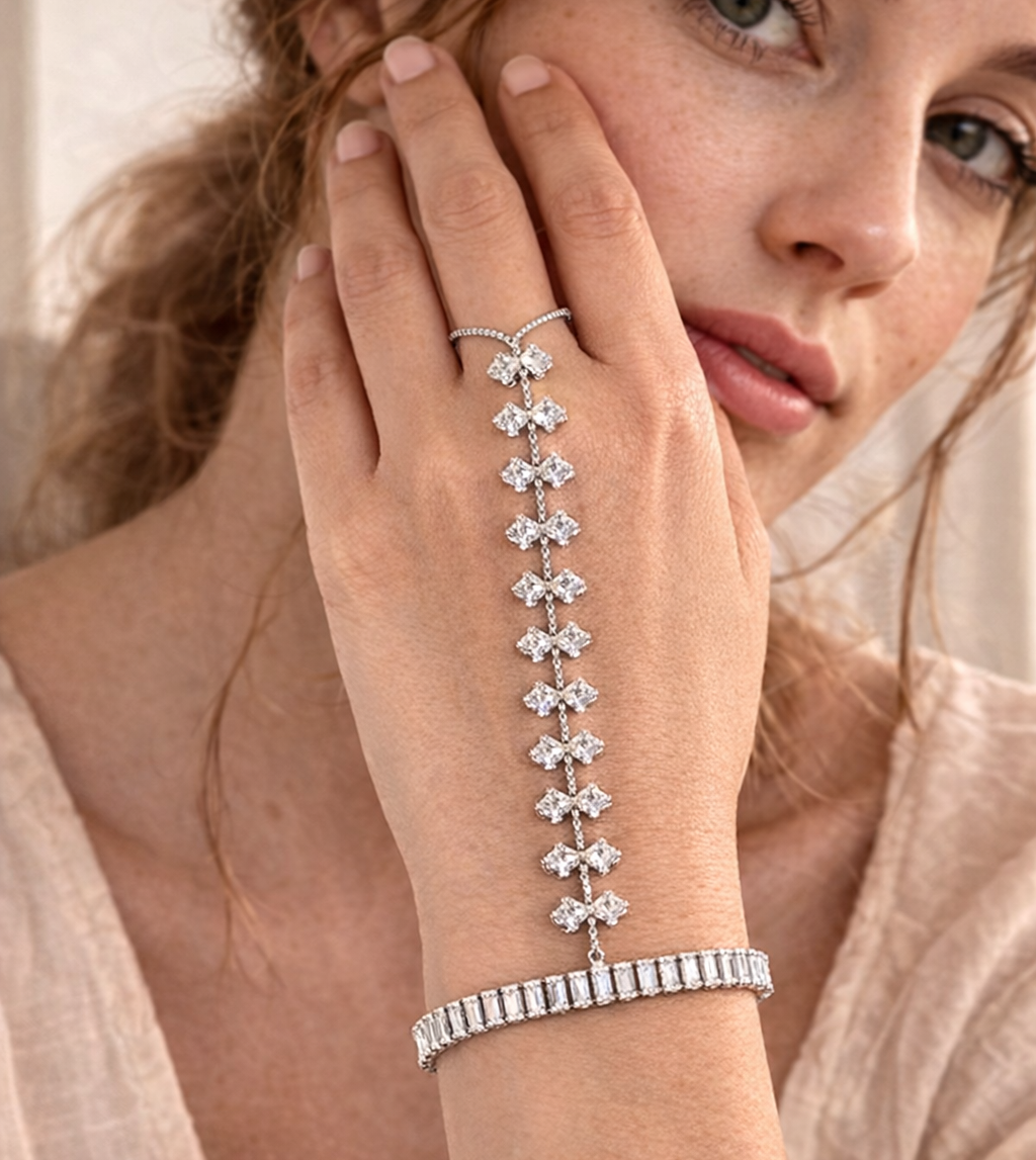 Elegant Silver Hand Chain Ring Bracelet