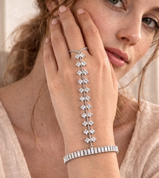 Elegant Silver Hand Chain Ring Bracelet