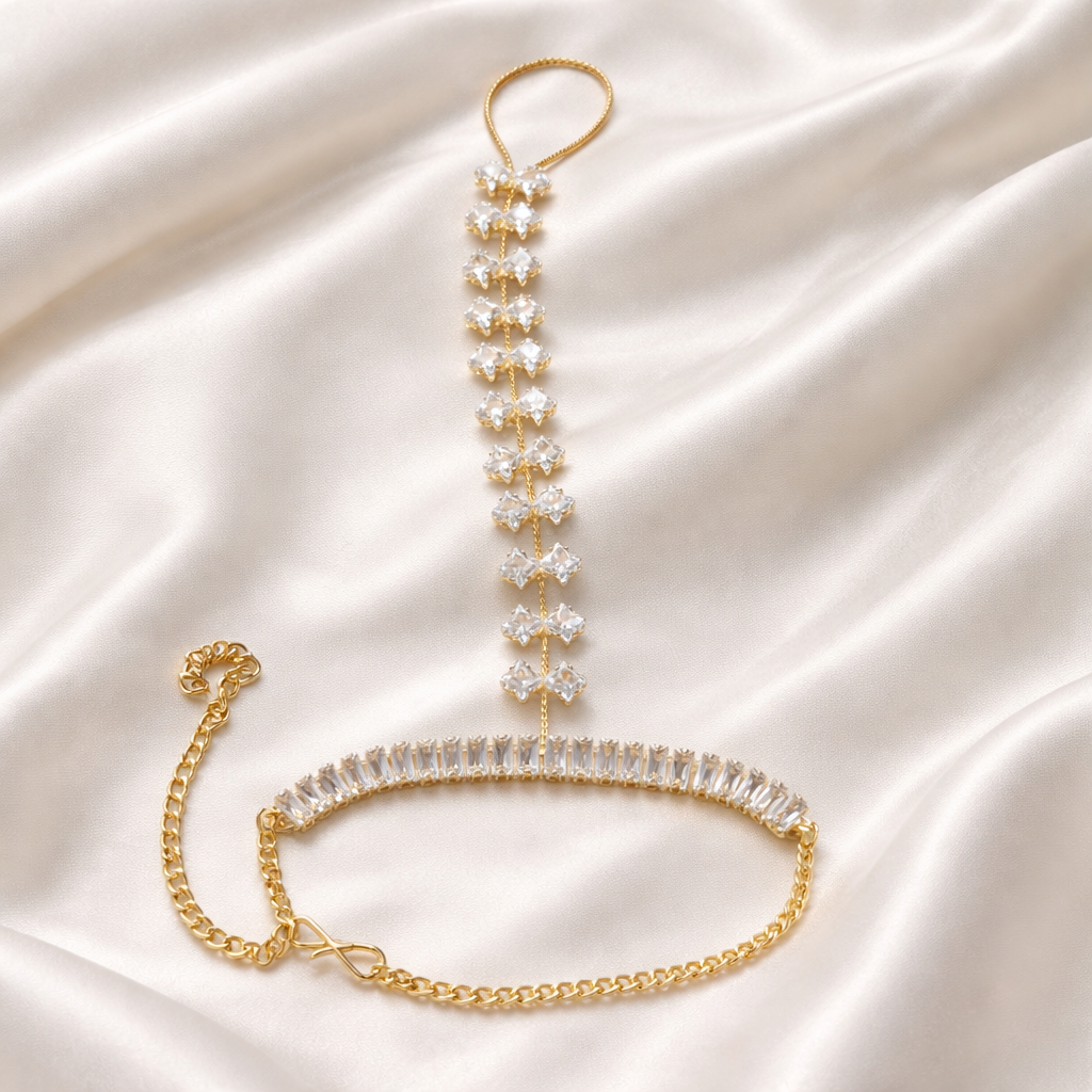 Elegant Golden Hand Chain Ring Bracelet