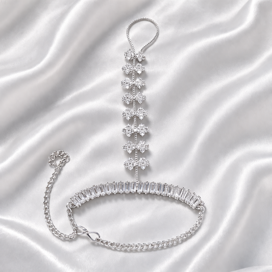 Elegant Silver Hand Chain Ring Bracelet