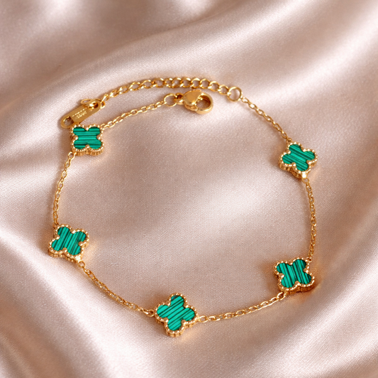 Emerald Clover Charm Gold Plated Bracelet