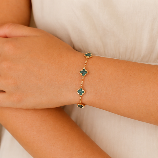 Emerald Clover Charm Gold Plated Bracelet