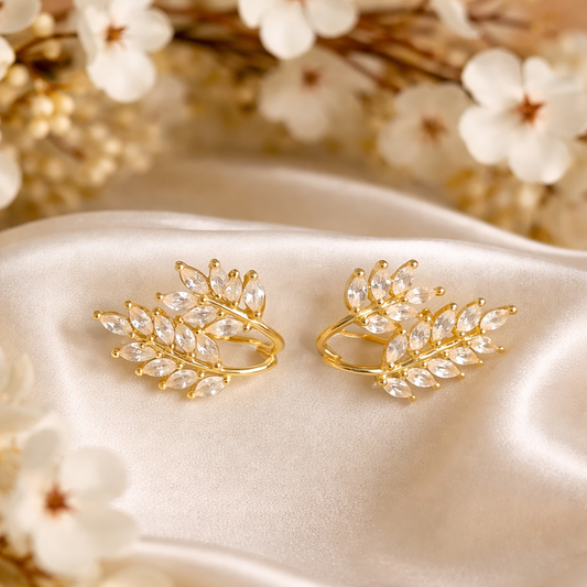 Gold Toned Flower Petal Shape Earrings