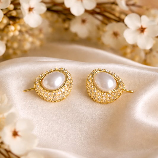 Gold Toned Pearl Dome Nest Stud Earrings