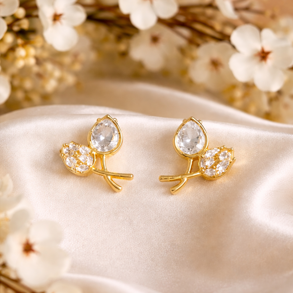 Gold Toned Tulip Flower Stud Earrings