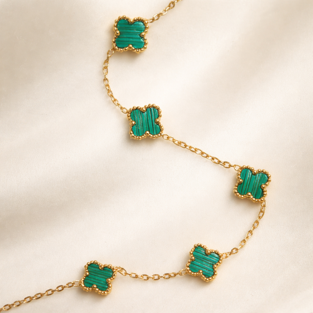 Emerald Clover Charm Gold Plated Bracelet