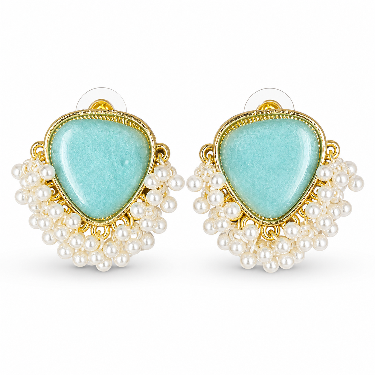 Aqua Charm Pearl Cluster Earrings