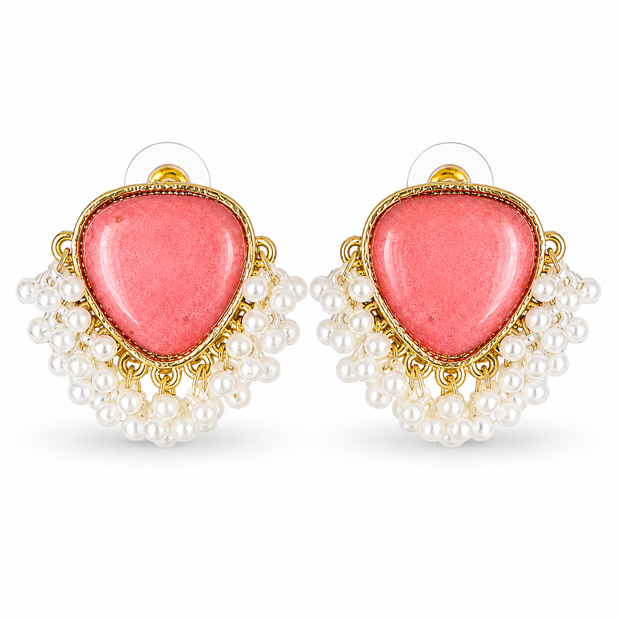 Pastel Rose Charm Pearl Cluster Earrings