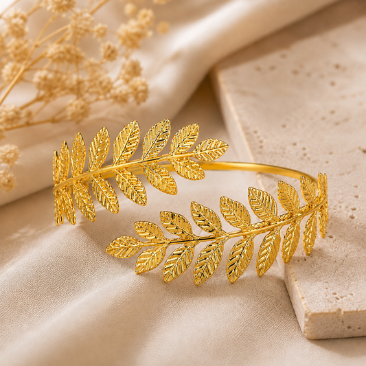 Golden Leaf Arm Cuff Bracelet for Women