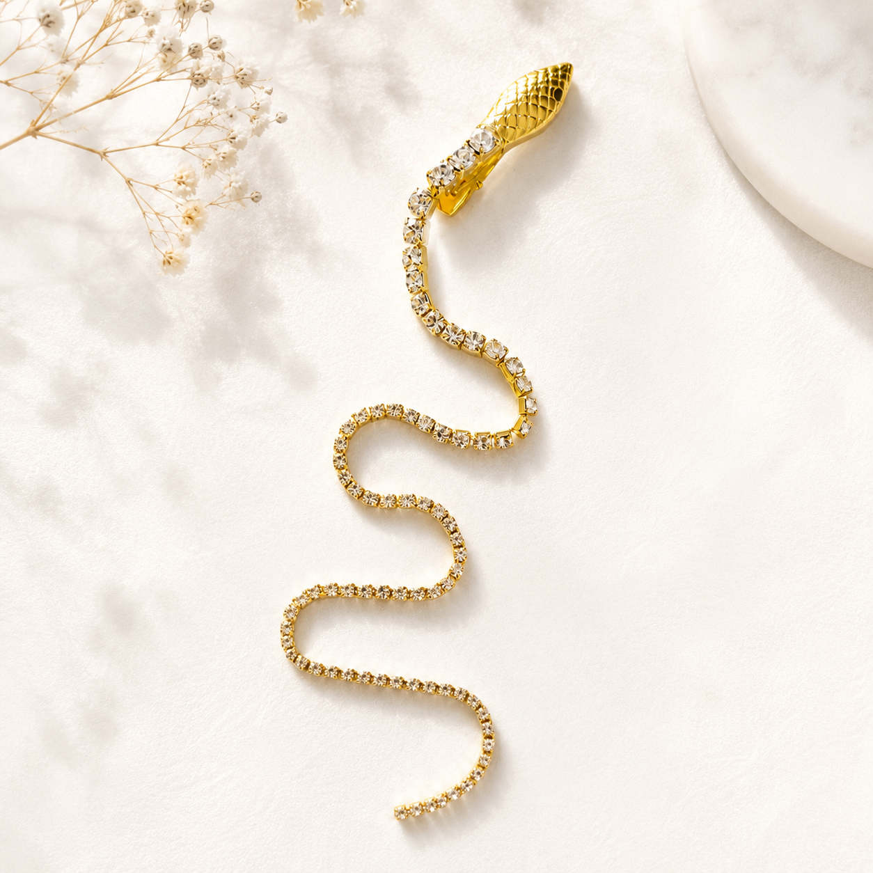 Sparkling Snake Hair Clip with Rhinestone Chain