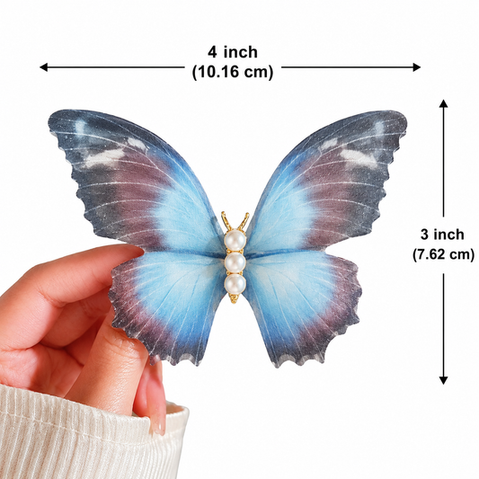 Romantic Fabric And Pearl Butterfly Fabric Hair Clip(Blue And Black)