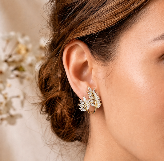 Gold Toned Flower Petal Shape Earrings