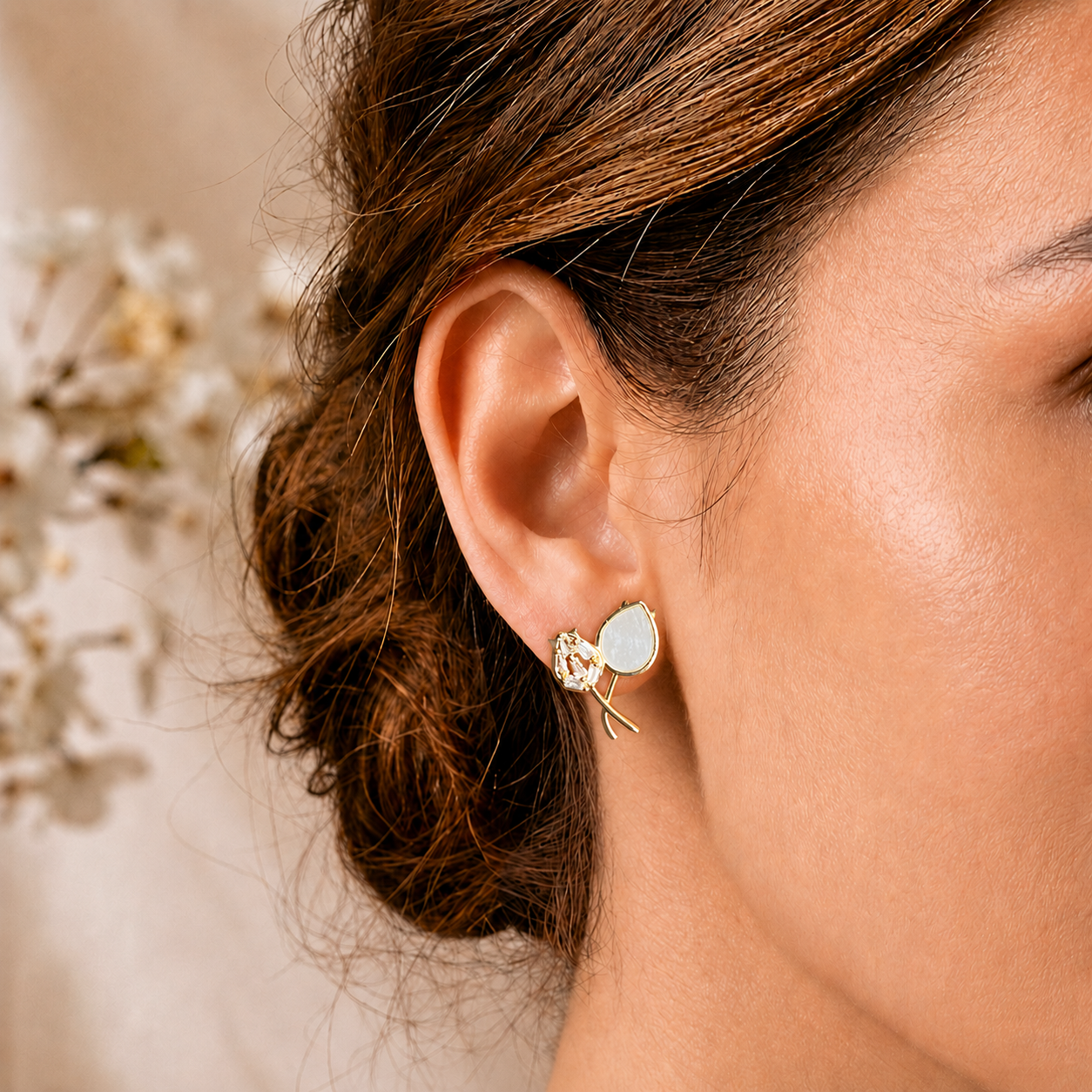 Gold Toned Tulip Flower Stud Earrings