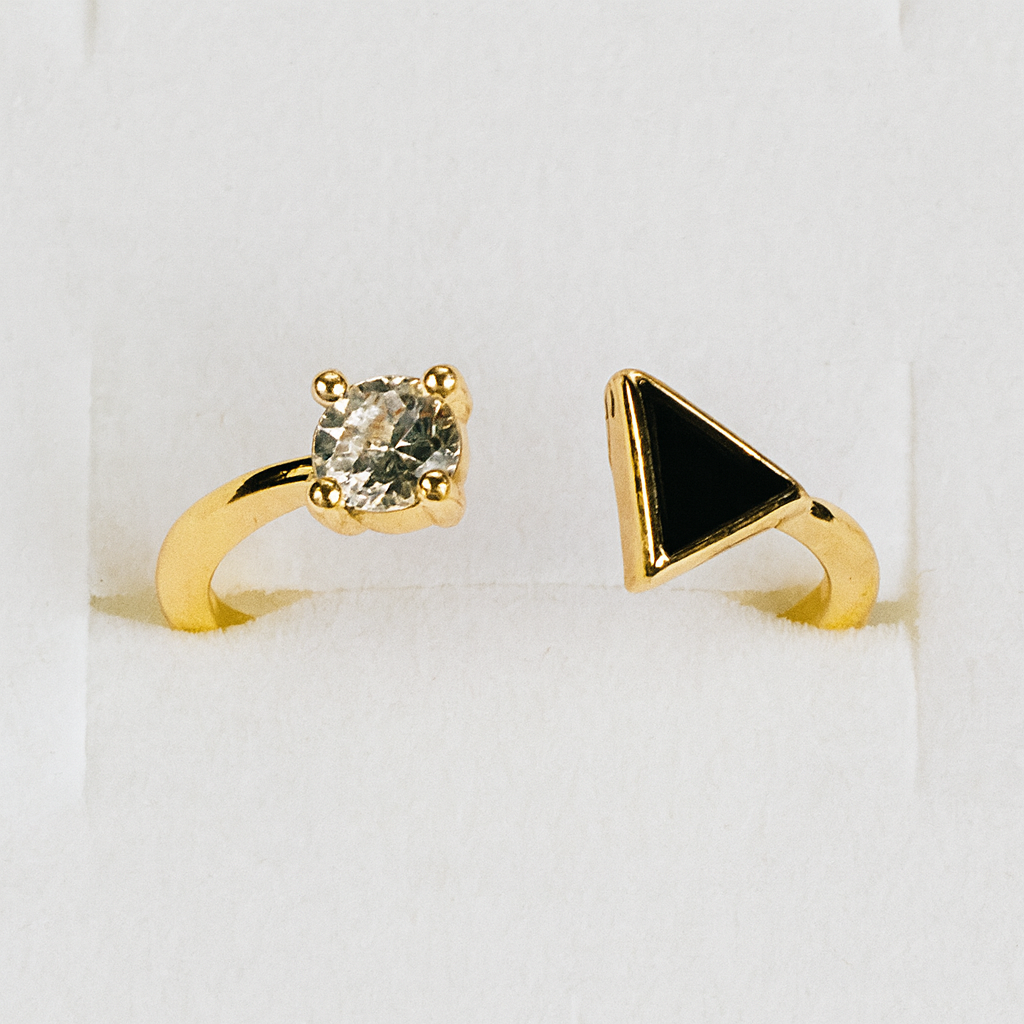 Set of 4 Elegant Geometric Zirconia And Gold Plated Adjustable Rings