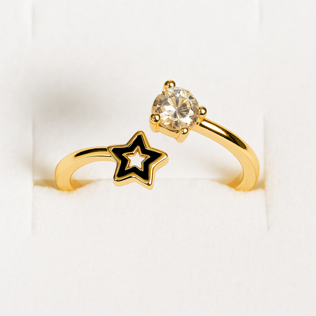 Set of 4 Elegant Zirconia and Gold Plated Adjustable Rings