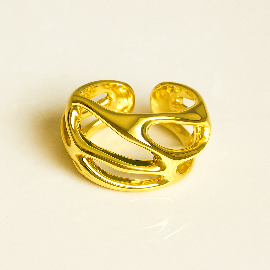 Golden Aura- Set of 4 Bold 18k Gold Plated Statement Rings