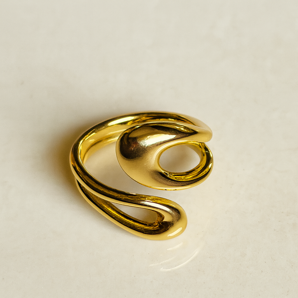 Golden Flow- Set of 4 Textured 18k Gold Plated Statement Rings