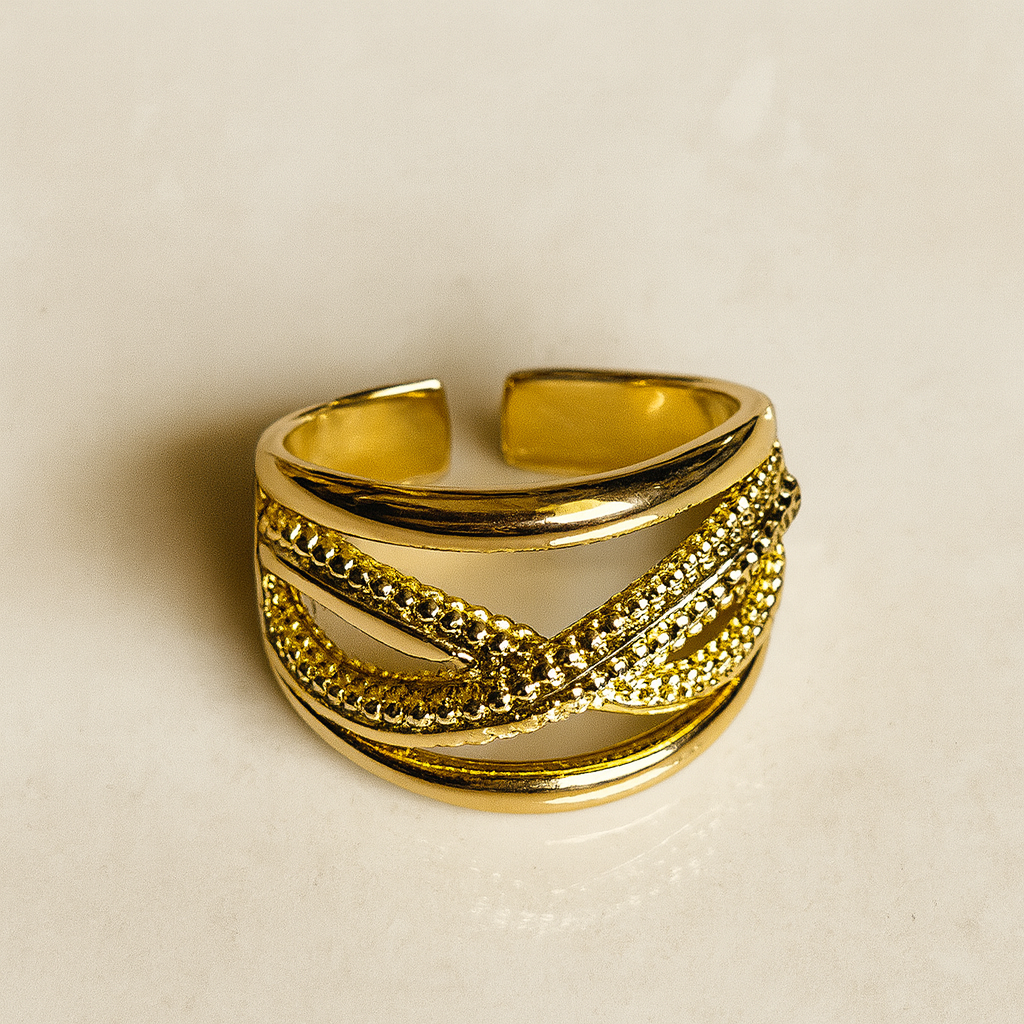 Golden Flow- Set of 4 Textured 18k Gold Plated Statement Rings