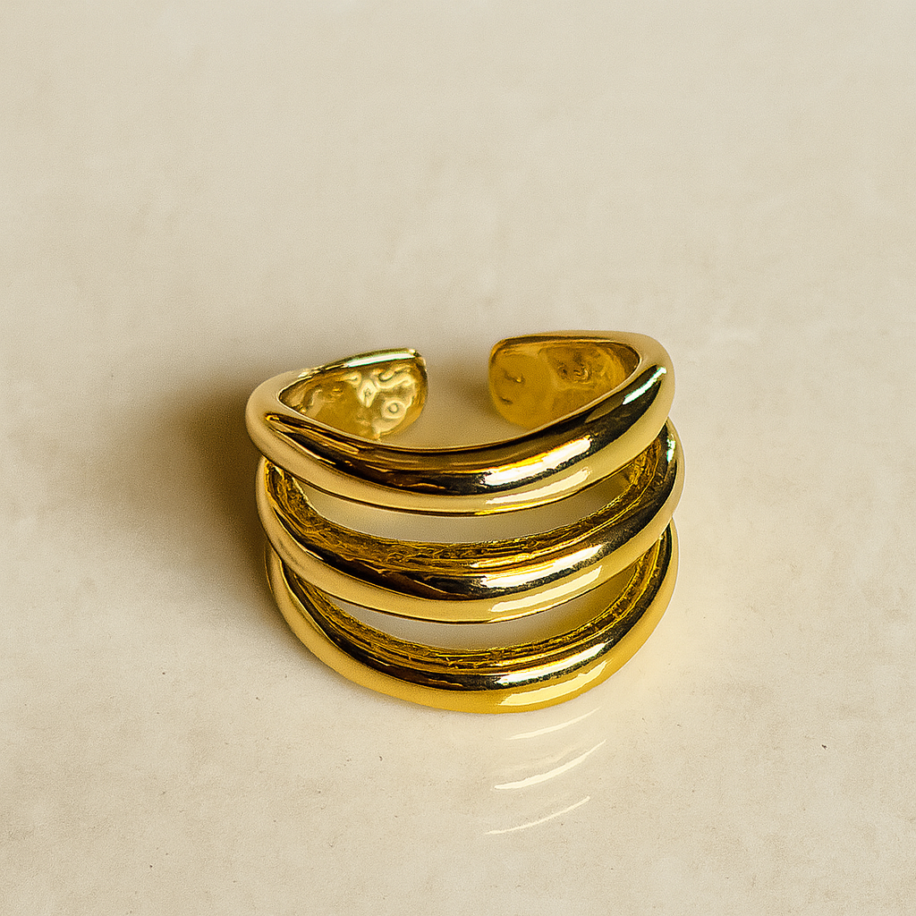 Golden Muse Rings – Set of 4 Sculpted 18k Gold Plated Statement Rings
