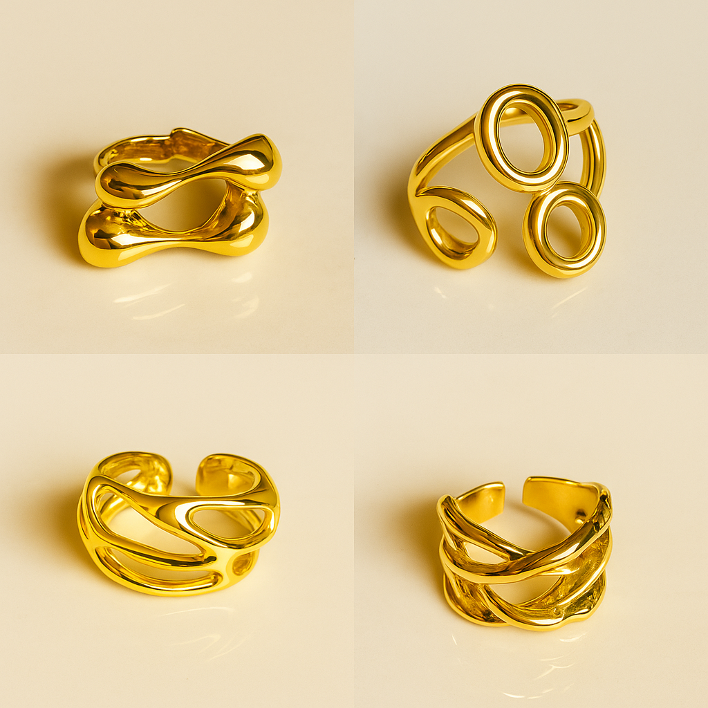 Golden Aura- Set of 4 Bold 18k Gold Plated Statement Rings