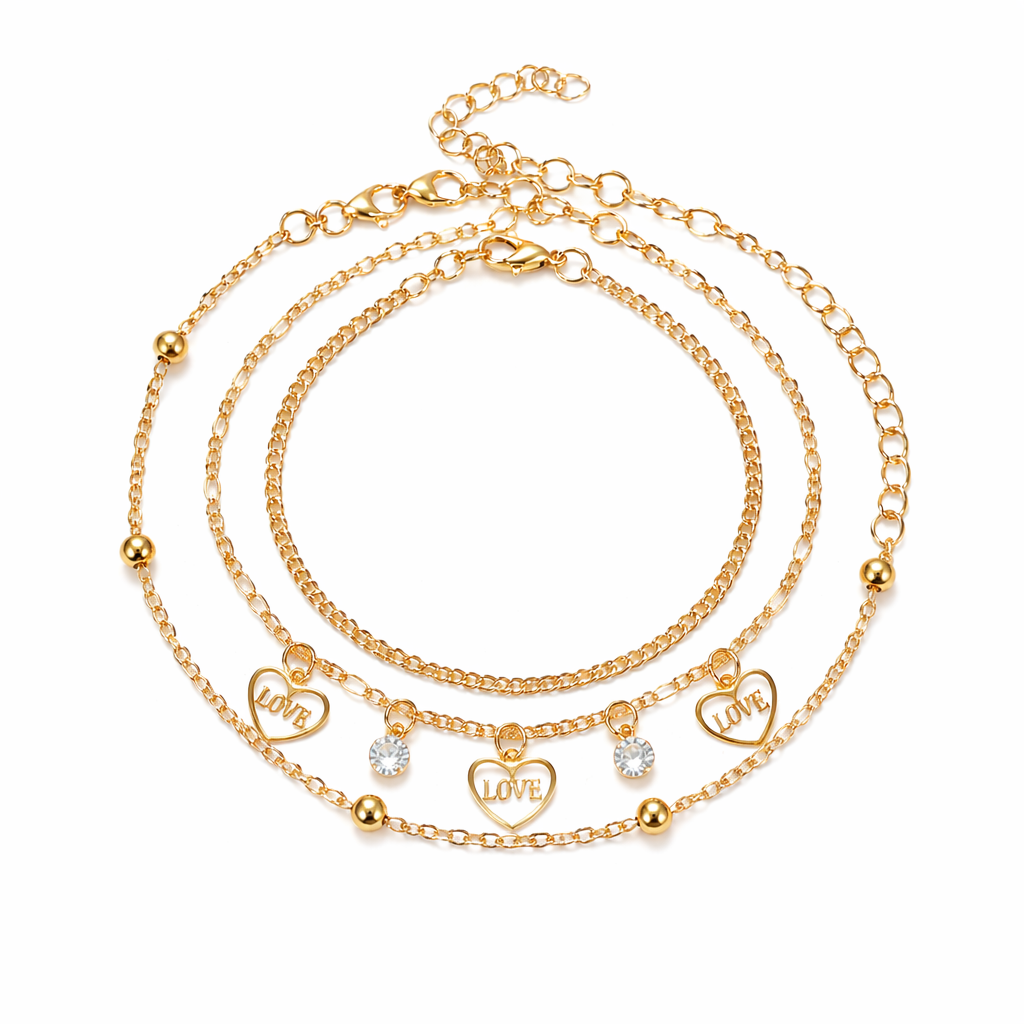 Set of 3 Heart & Love Charm Bracelet