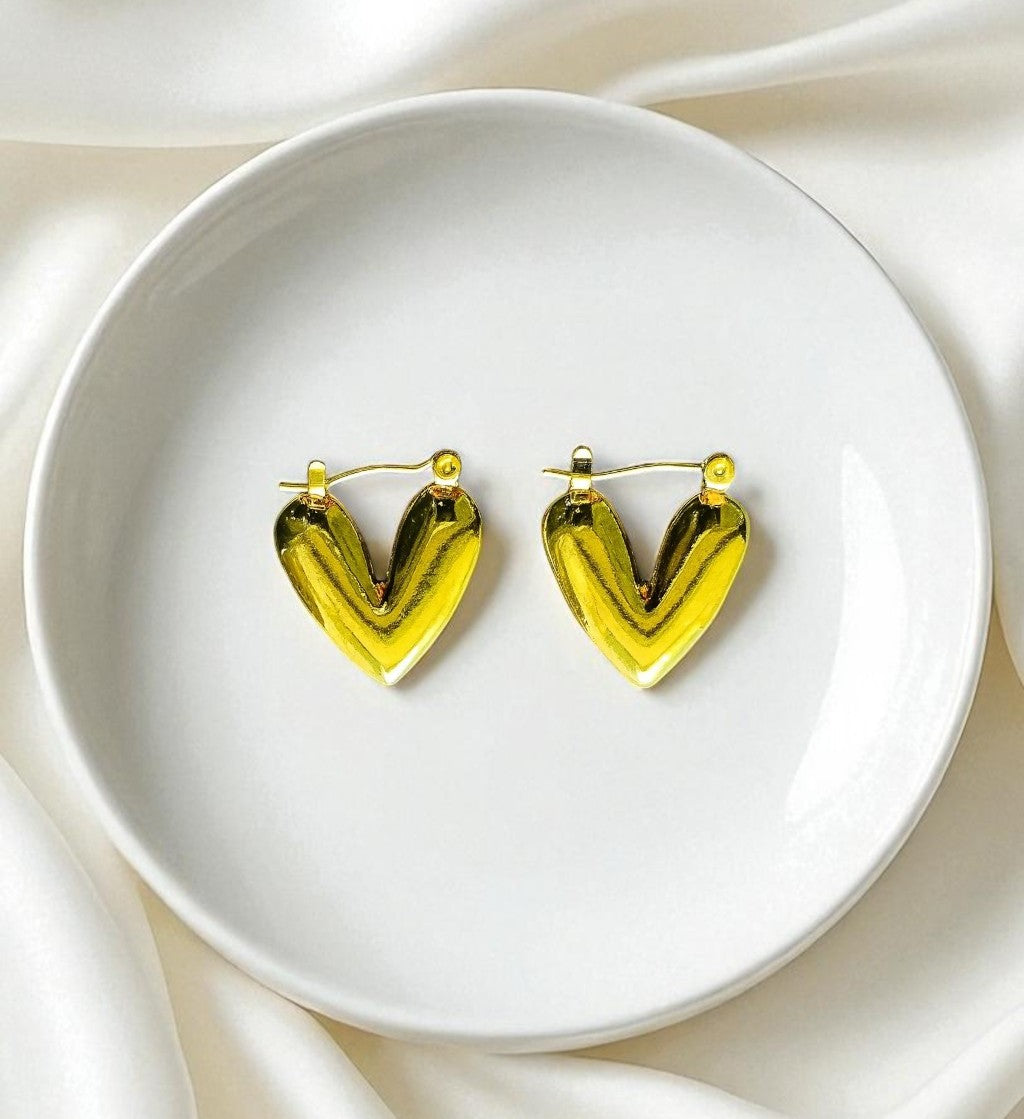 Gold Toned Anti Tarnish Heart Huggie Hoops