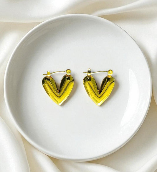 Gold Toned Anti Tarnish Heart Huggie Hoops