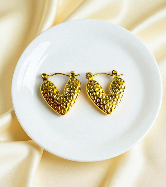 18k Gold Plated Hammered Heart Hoops