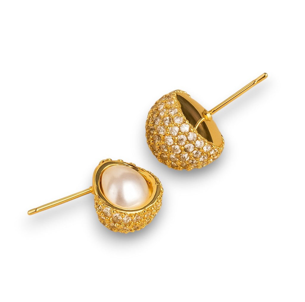Gold Toned Pearl Dome Nest Stud Earrings