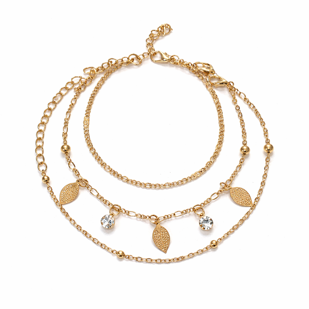 Set of 3 Leaf Motif & Charm Bracelet