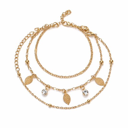 Set of 3 Leaf Motif & Charm Bracelet