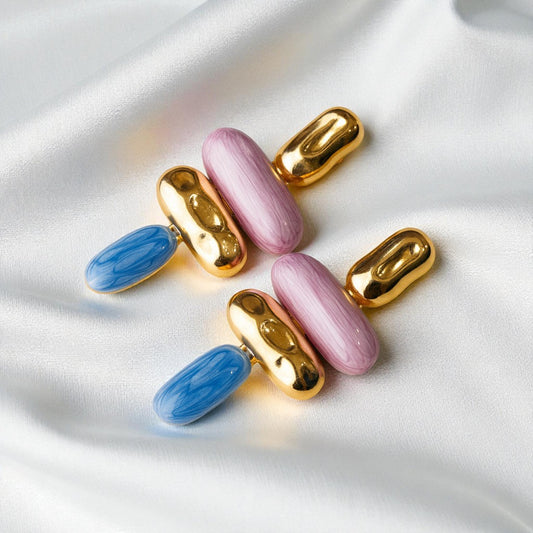 Marbled Resin Blue and Pink Gold toned Earrings