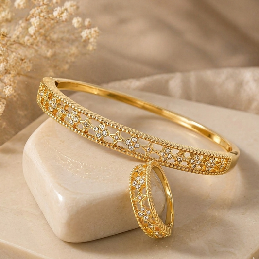 Golden Luxe Spark Openable Bracelet & Ring Set