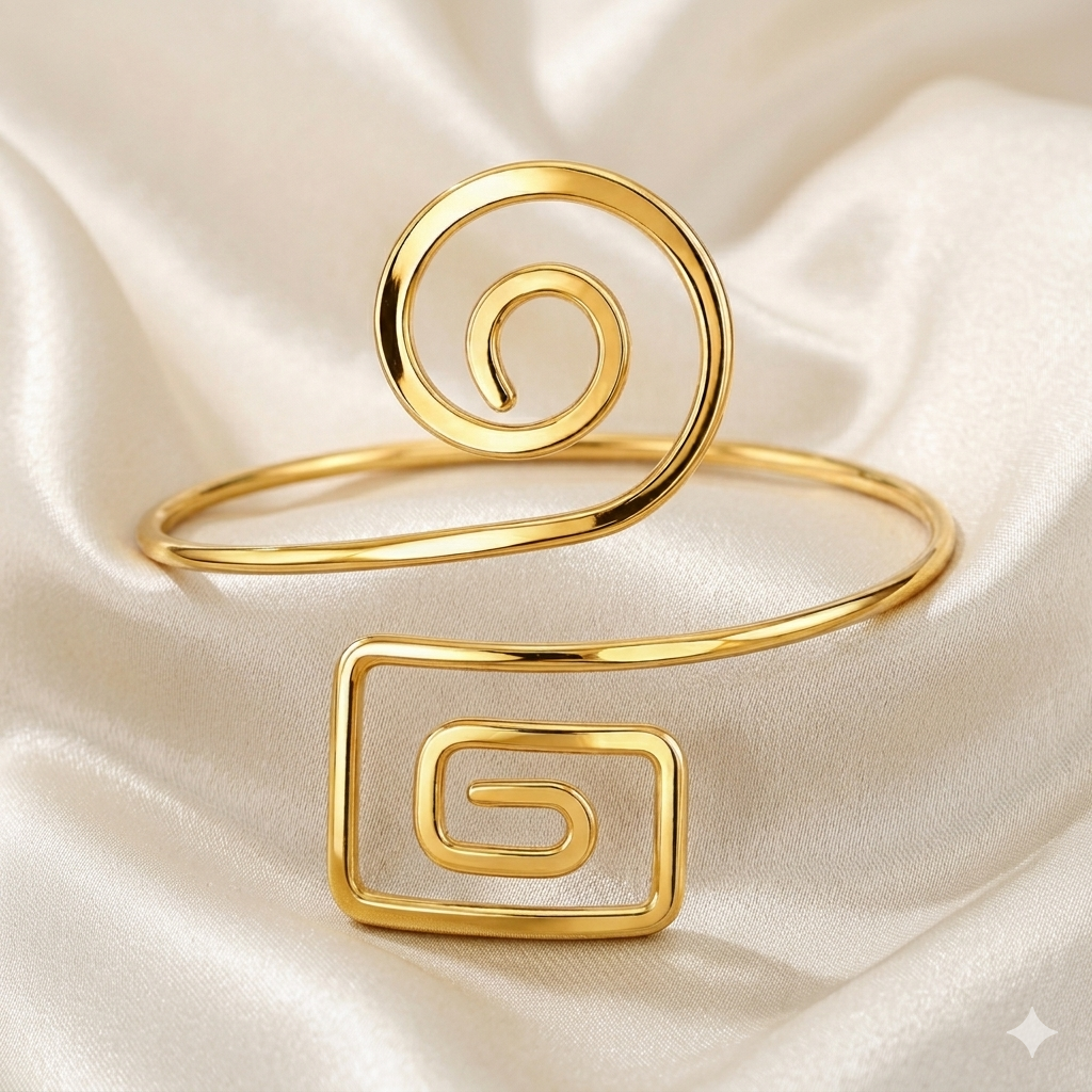 Golden Swirl Open Arm Cuff Bracelet