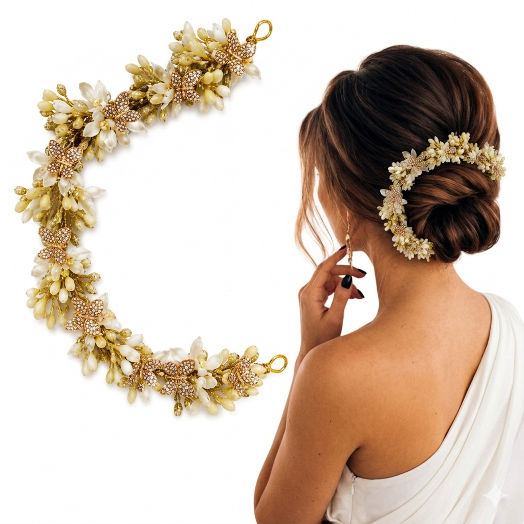 Hair Gajra Tassel With Floral And Butterfly Design