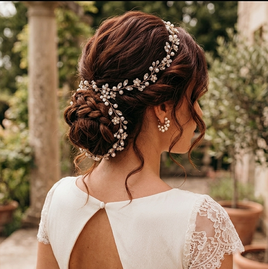 Crystal Pearl Blossom Hair Vine