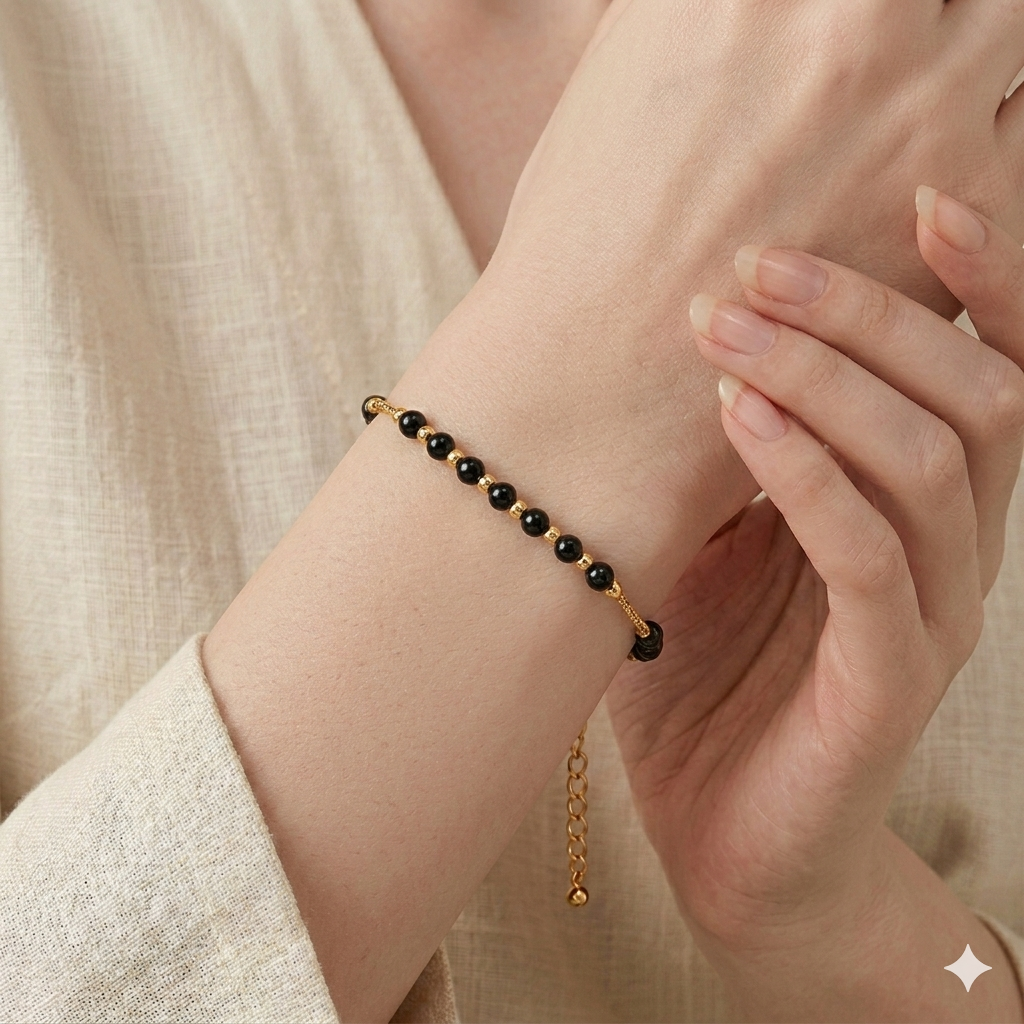 Traditional Gold Mangalsutra Bracelet with Designer Black Beads