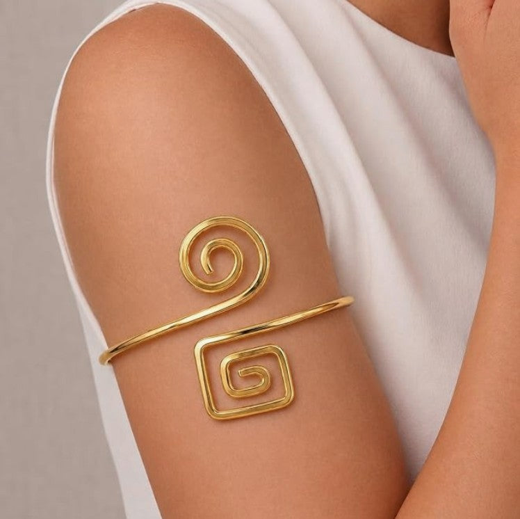 Golden Swirl Open Arm Cuff Bracelet
