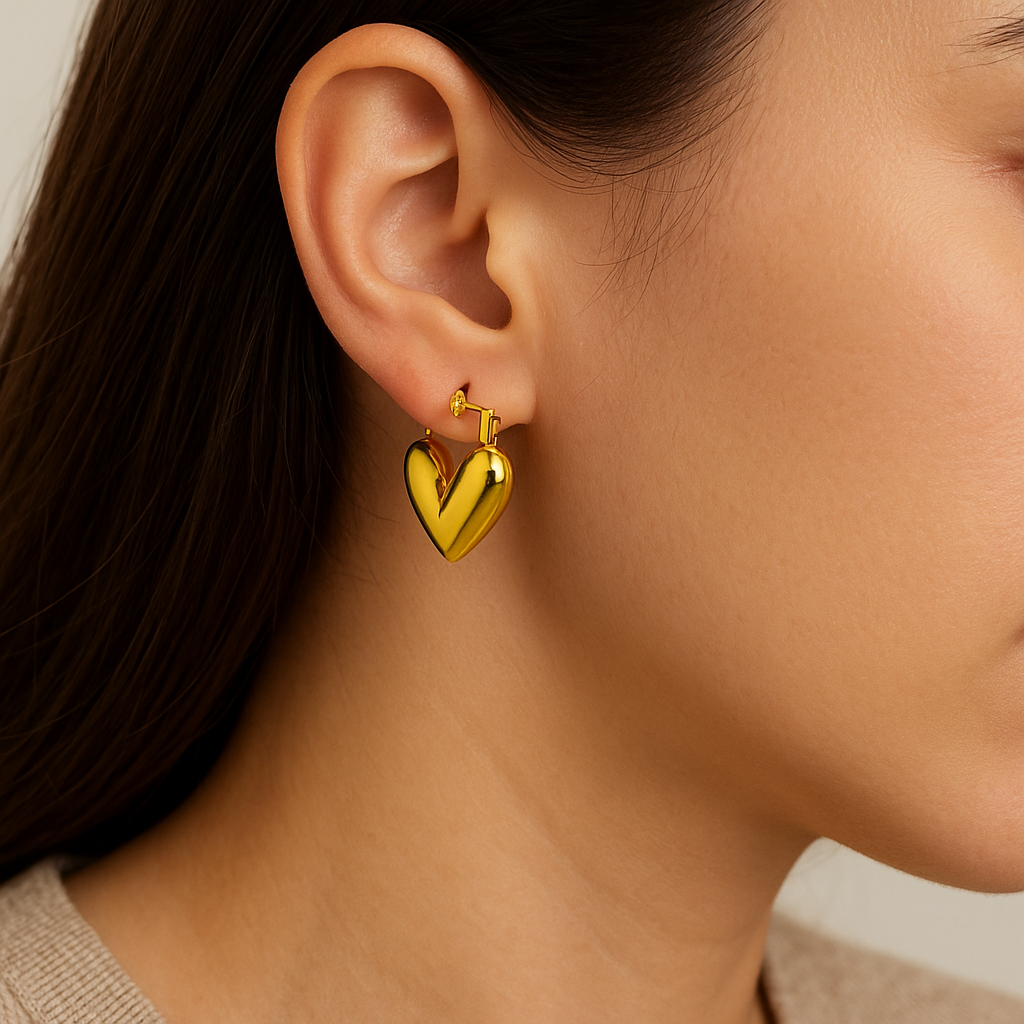 Gold Toned Anti Tarnish Heart Huggie Hoops