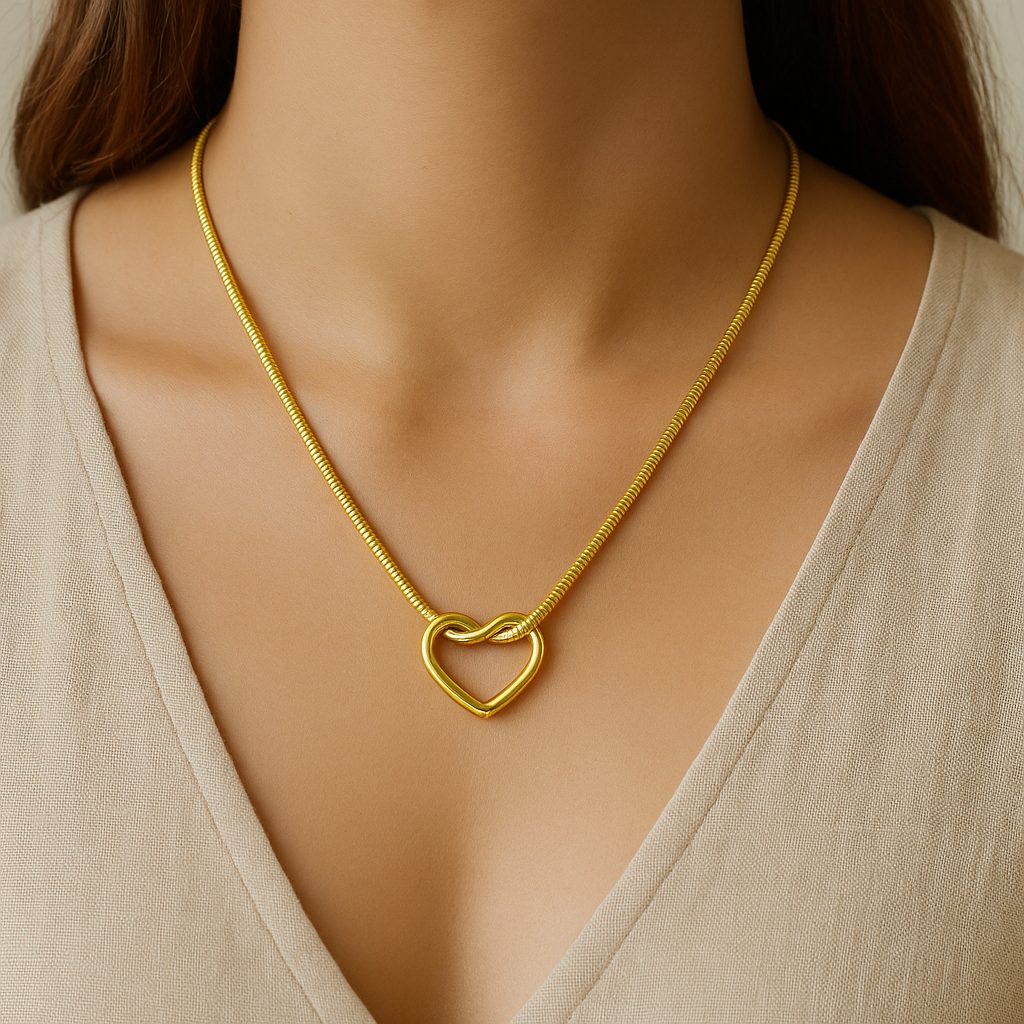 Gold Toned Twisted Heart Hoop Pendant Chain