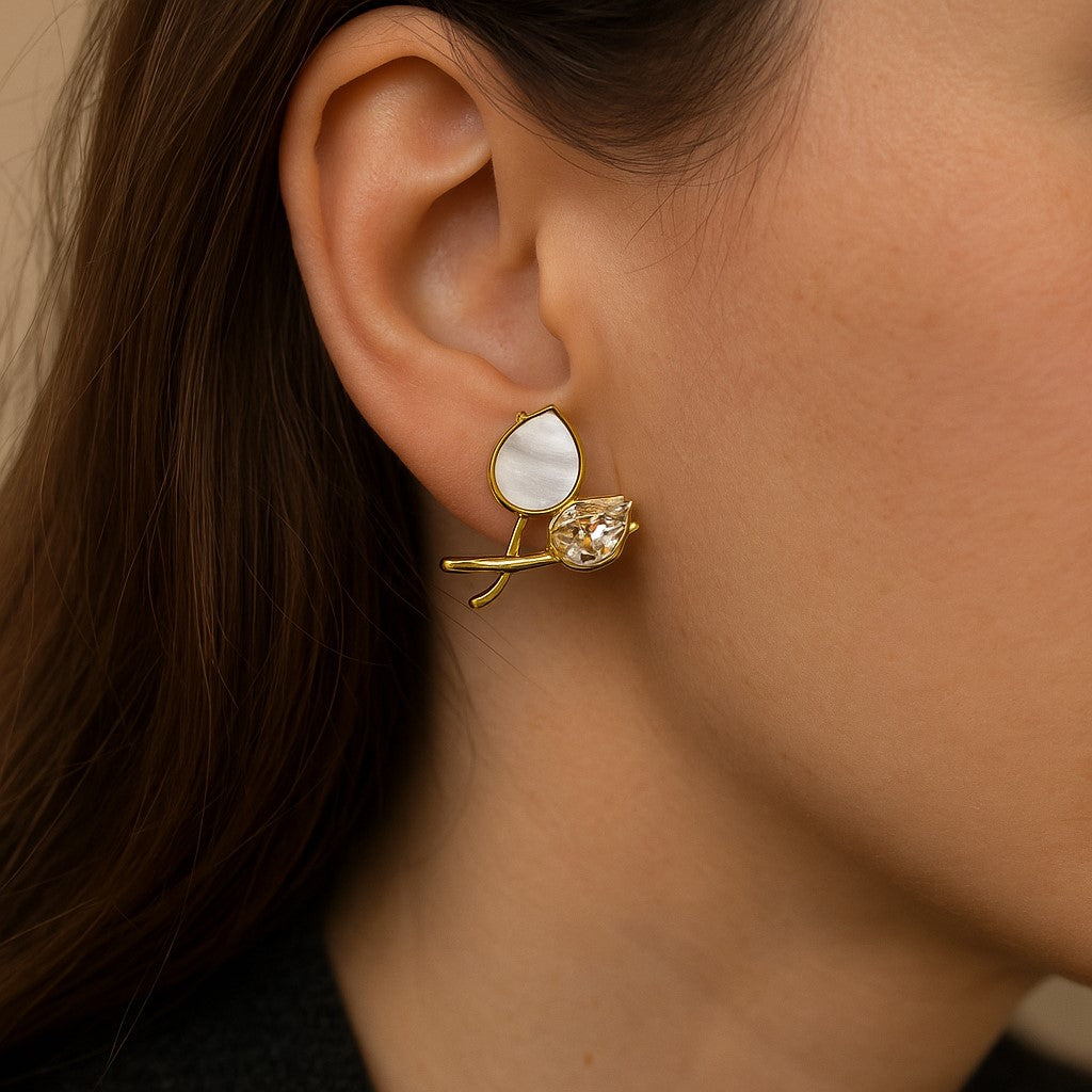 Gold Toned Tulip Flower Stud Earrings